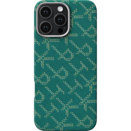 Чехол для iPhone 16 Pro Pitaka Monogram PTK Tactile Woven (зелено-золотой)